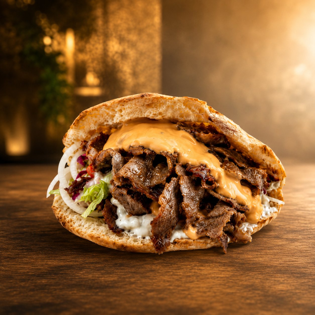 Premium Black Angus Döner — saftiges Fleisch, knuspriges hausgemachtes Brot, frische Zutaten